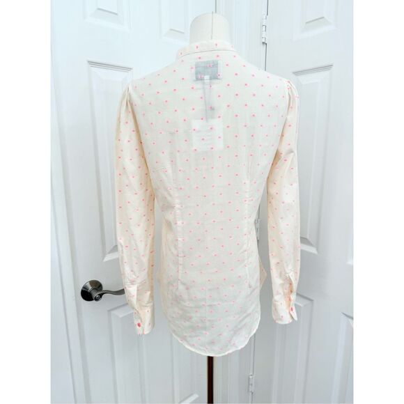 The Shirt by Rochelle Behrens White Pink Polka Dot Puff Sleeve Blouse XS NWT - Picture 3 of 5